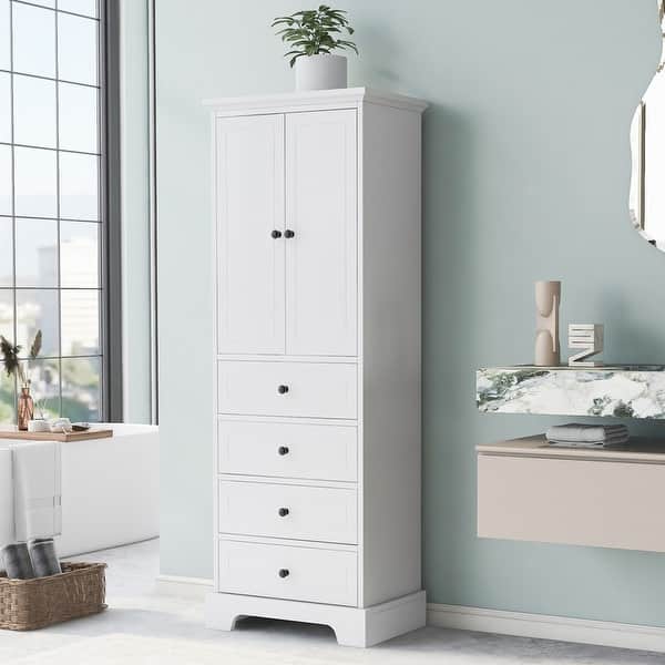 American style 68"H Wood Bathroom Storage Cabinet w/2 Doors& 4 Drawers ...